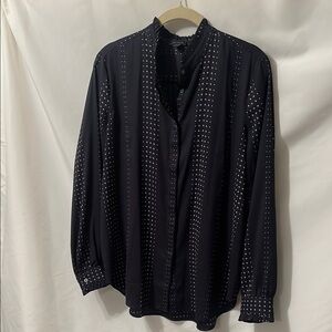 Ann Taylor Navy Blouse with White Accents